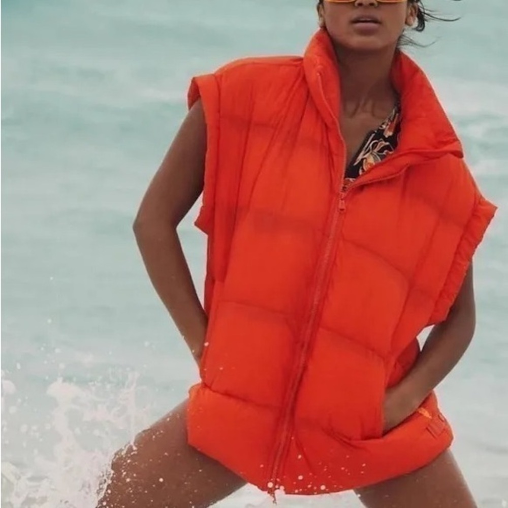 FREE PEOPLE Flame orange In A Bubble Puffer Vest